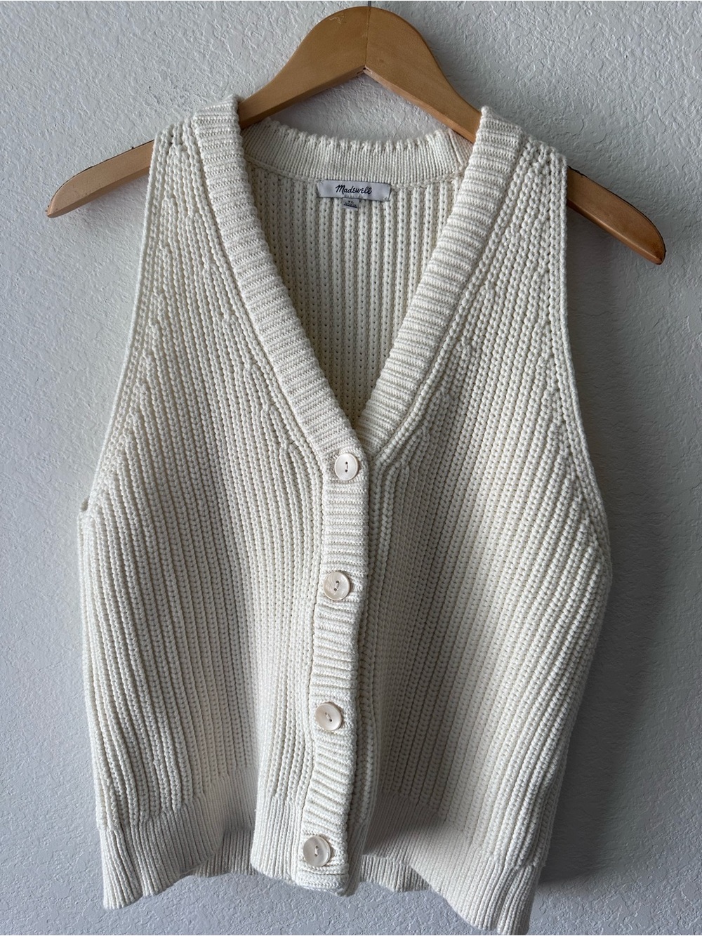 Madewell XL Chunky Knit Sweater Vest Cream Button Front Cotton Blend